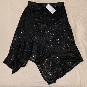 Ember Asymmetrical Handkerchief Black Sequin Midi Skirt